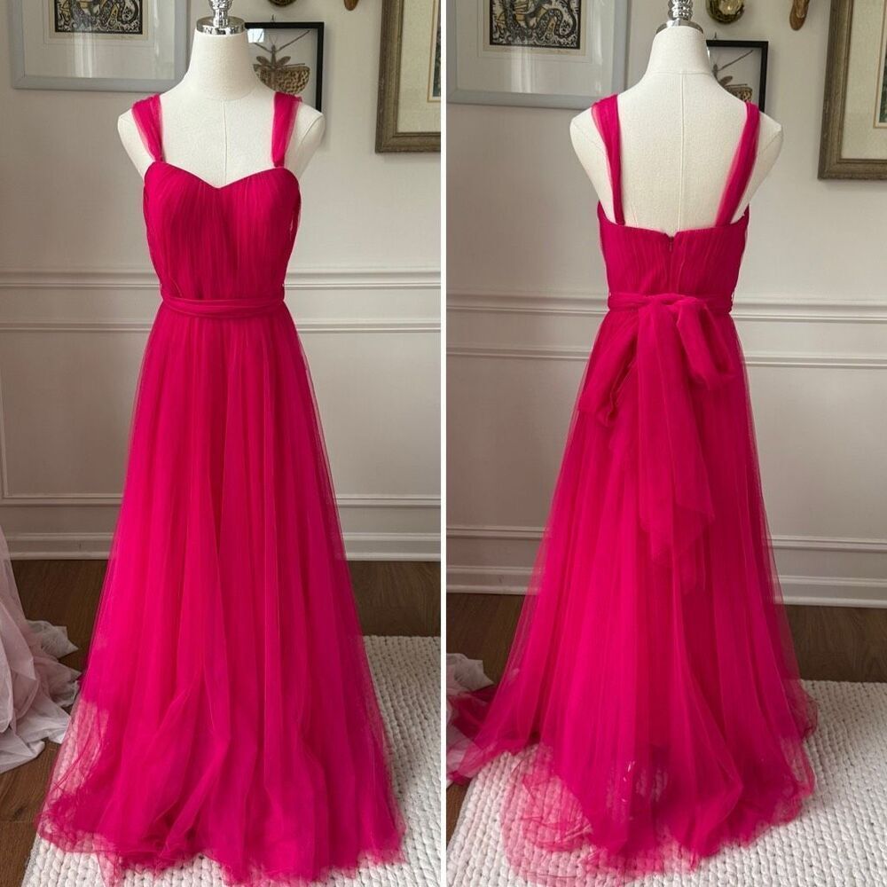 Revelry Hot Pink Tulle Formal Gown Removable Straps $200 4